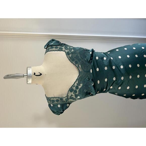 Free People - Women's Green Butterfly Satin Polka Dot Maxi Dress w/ lace, Size M - Picture 5 of 12